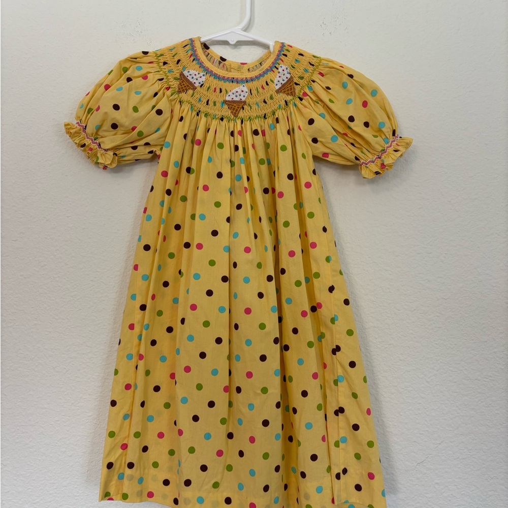 Yellow Polka Dot Smocked Ice Cream Dress